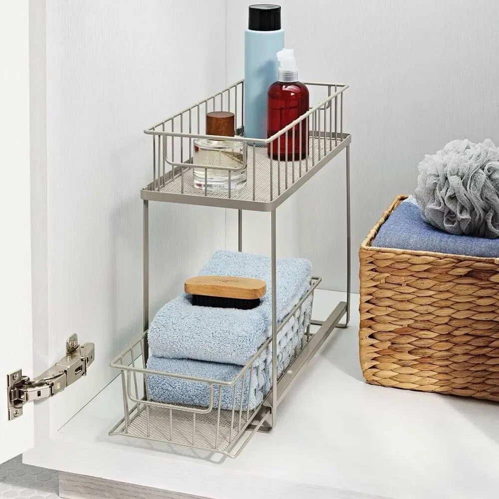 Two Tiered Slide Out Organizer Brushed Nickel Brightroom Kitchen Cabinet